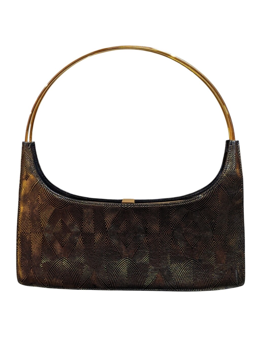 BCBG Maxazria Super Cute Brown/Gold Metallic Bag With Gold Crescent Handles NWOT